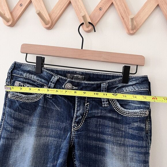 Silver Jeans Tuesday Low Capri Blue Denim Thick Stitch Country Western - Size 29 - Picture 7 of 11